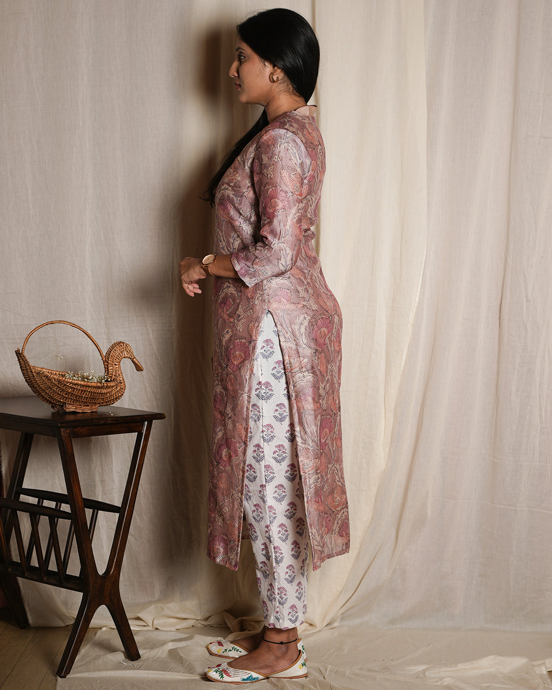 Soft Pink Floral Printed Kurta Set with Dupatta