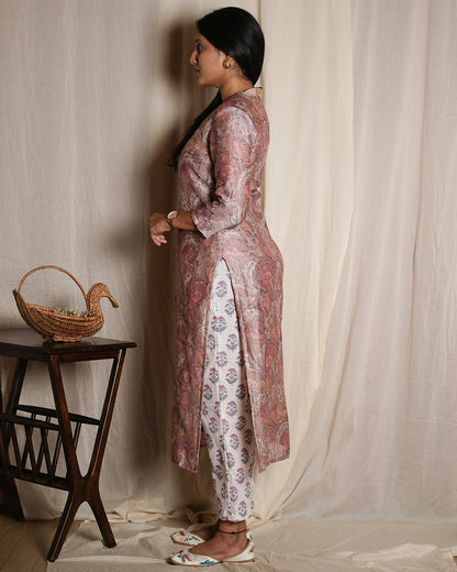 Soft Pink Floral Printed Kurta Set with Dupatta