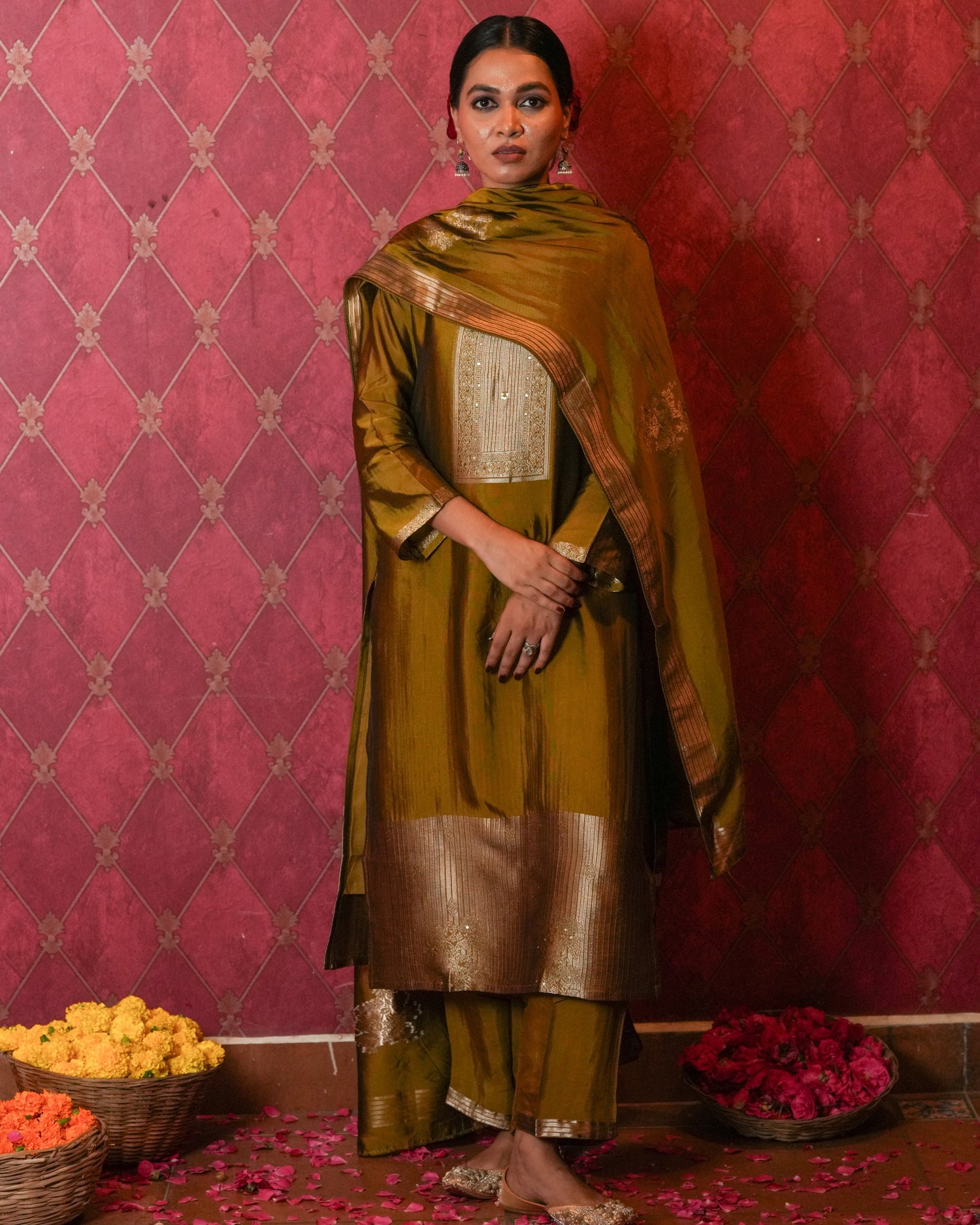 Festive charm with this vibrant golden ethnic set