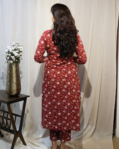 Maroon Floral Kurta Set