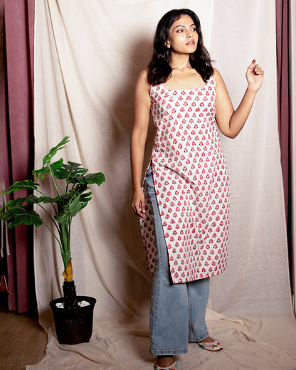 Red Polka Printed Short Kurta