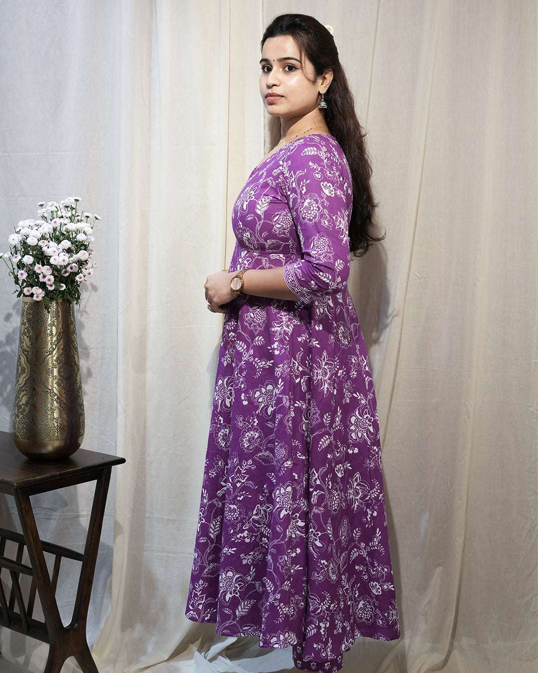 Purple Floral Anarkali Kurta Set with Dupatta
