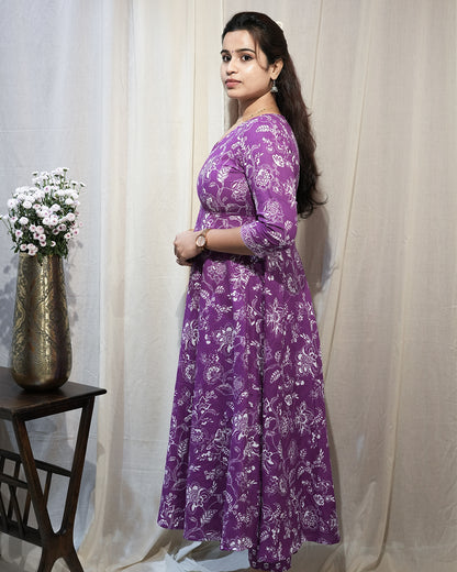 Purple Floral Anarkali Kurta Set with Dupatta