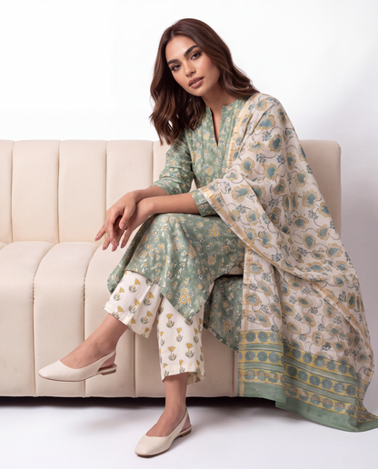 Sage Meadow Printed Chanderi Set