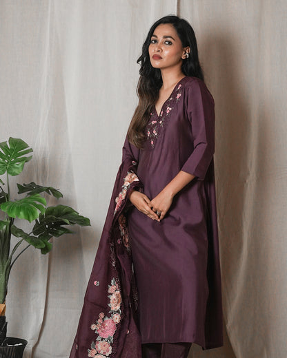 Plum Embroidered Suit Set