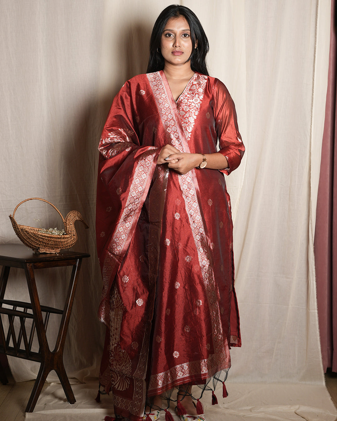 Rich Maroon Banarasi Silk Suit Set