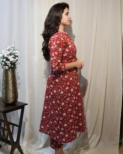 Maroon Floral Kurta Set