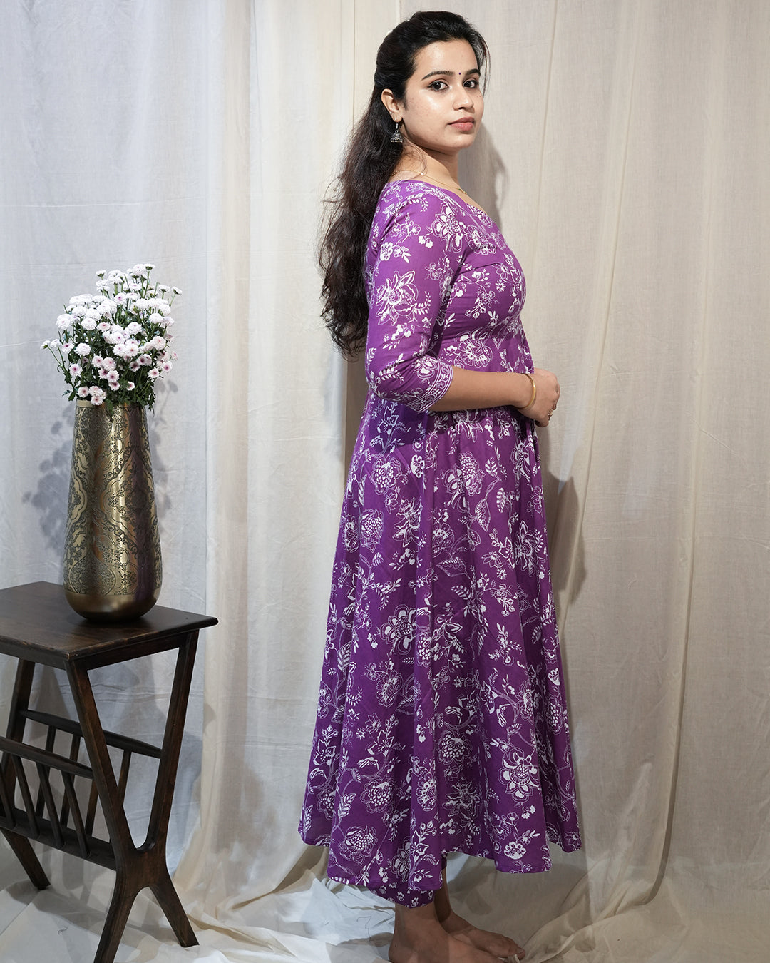 Purple Floral Anarkali Kurta Set with Dupatta