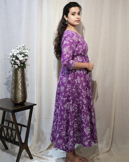 Purple Floral Anarkali Kurta Set with Dupatta
