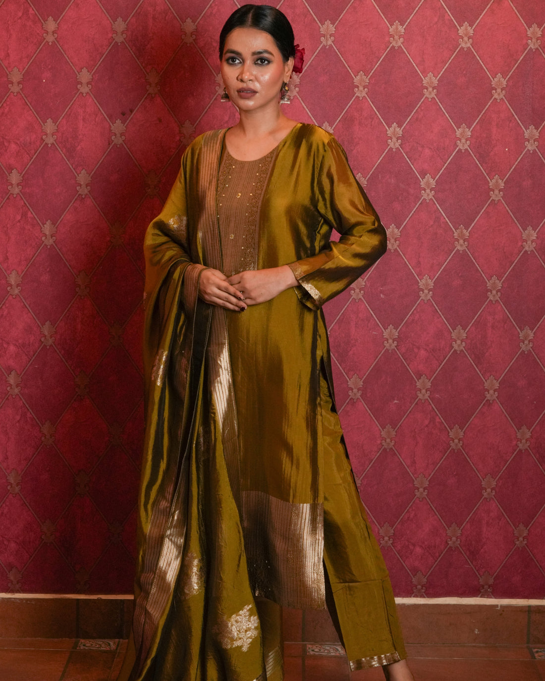 Festive charm with this vibrant golden ethnic set