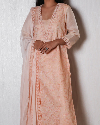 Peach Embroidered Ethnic Suit Set