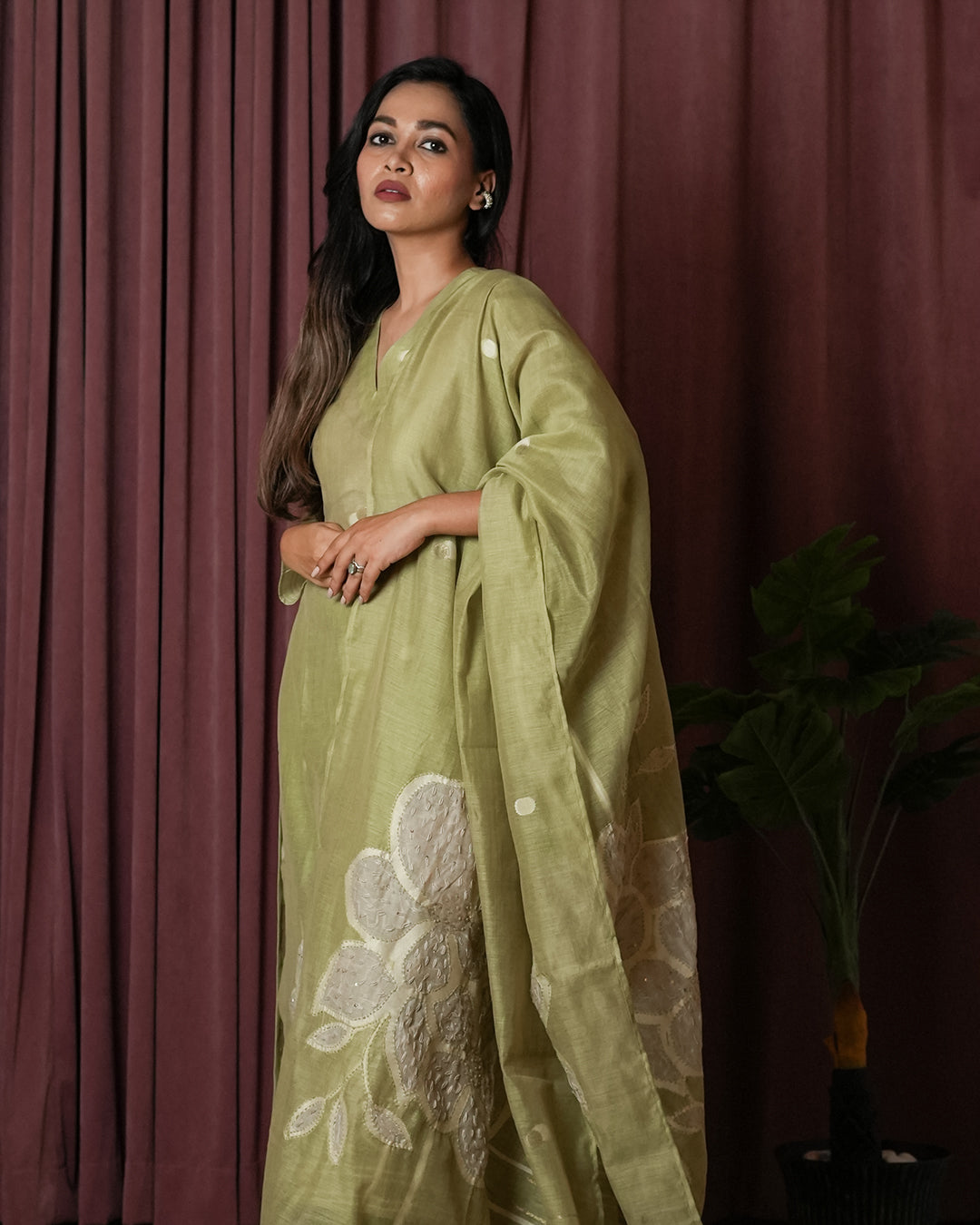 Olive Green Hand-Embroidered Suit Set
