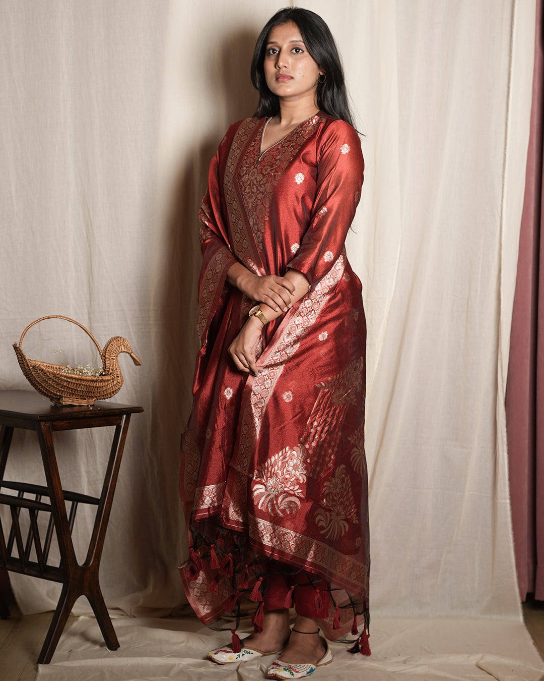 Rich Maroon Banarasi Silk Suit Set