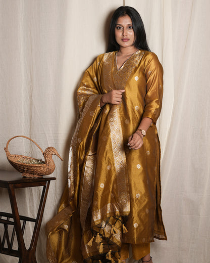 Mustard Gold Woven Ethnic Suit Set