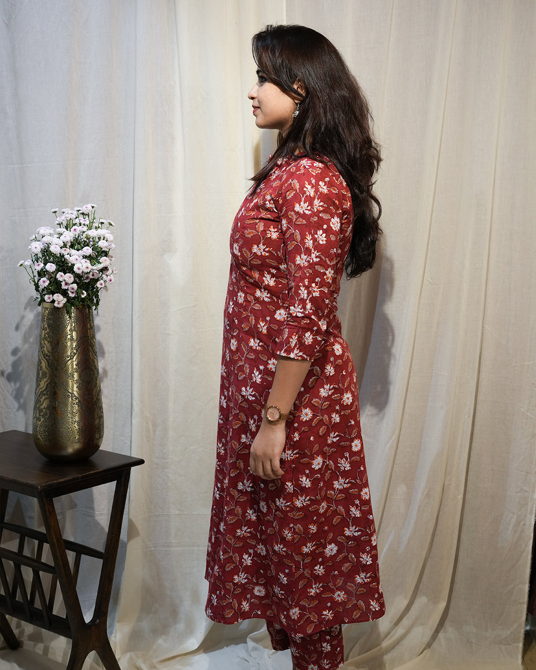 Maroon Floral Kurta Set