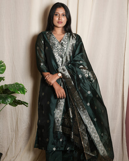 Rolaye Green Handblock-Style Printed Cotton Suit Set