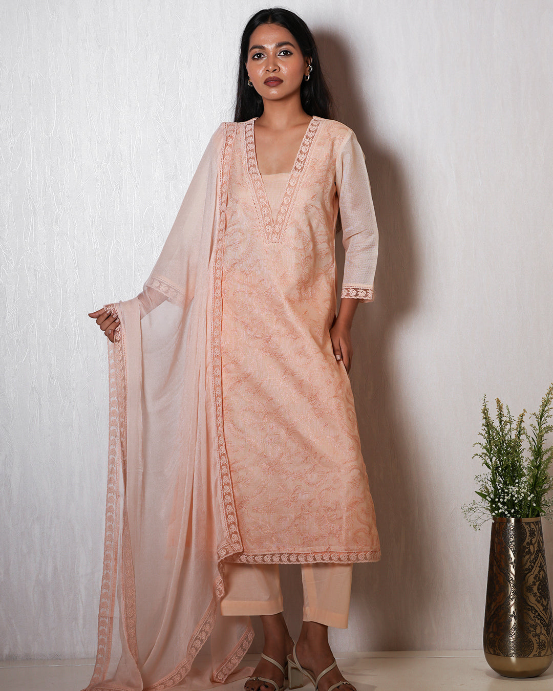 Peach Embroidered Ethnic Suit Set