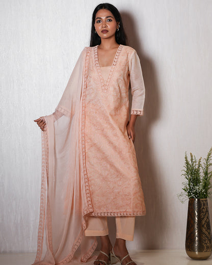 Peach Embroidered Ethnic Suit Set