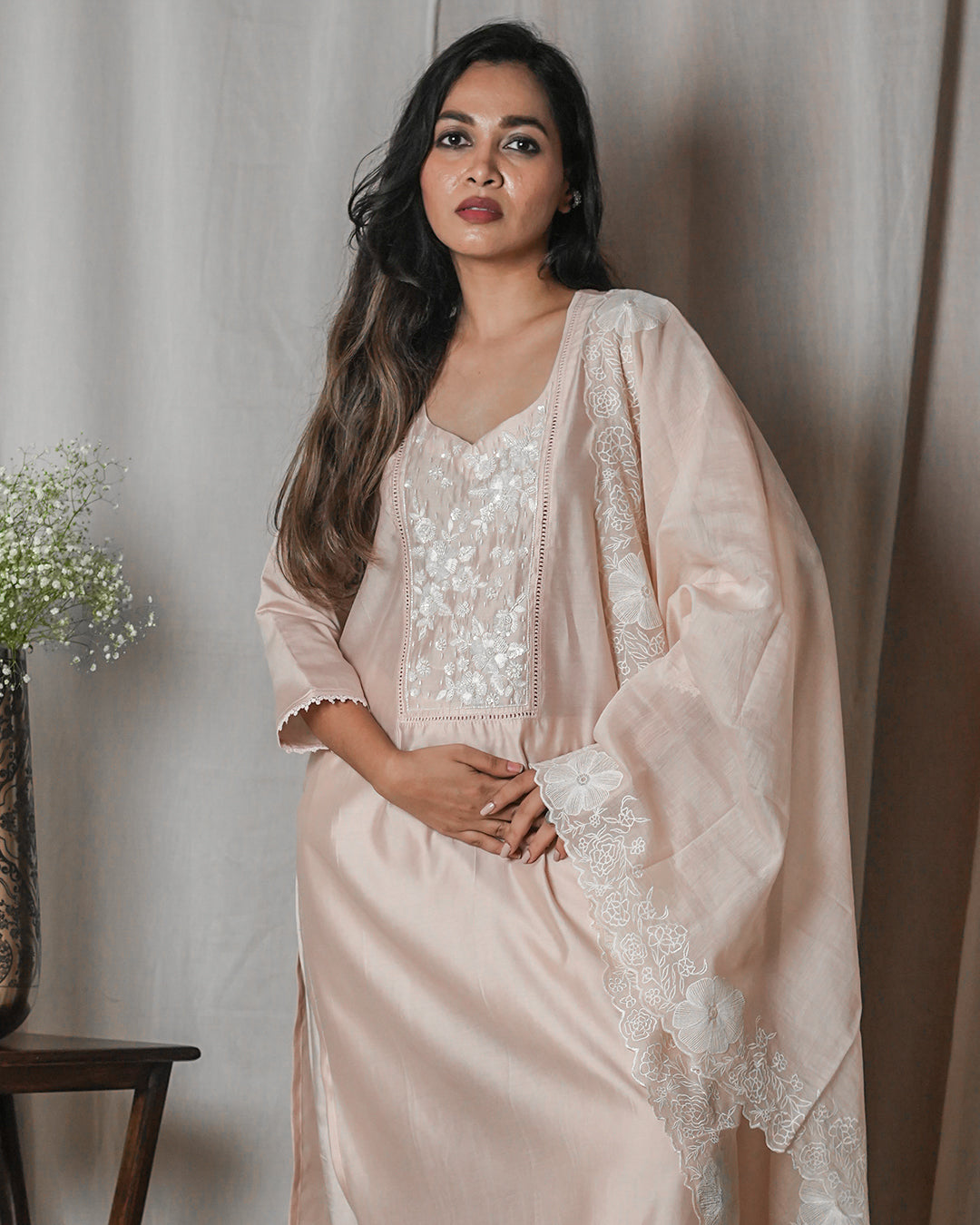 Soft Blush Pink Chikankari-Style Suit Set
