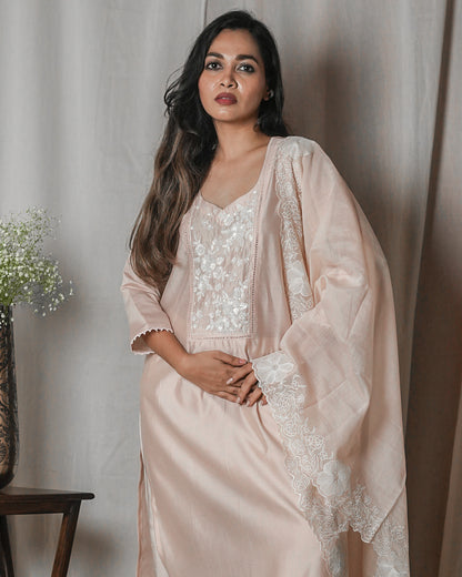 Soft Blush Pink Chikankari-Style Suit Set