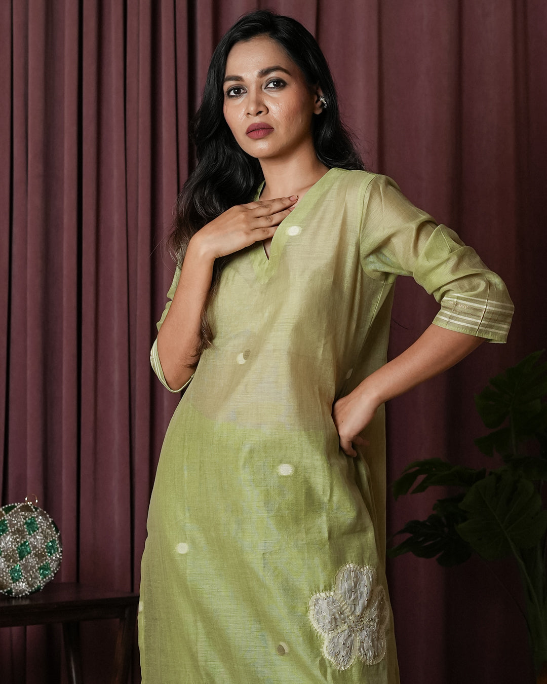 Olive Green Hand-Embroidered Suit Set