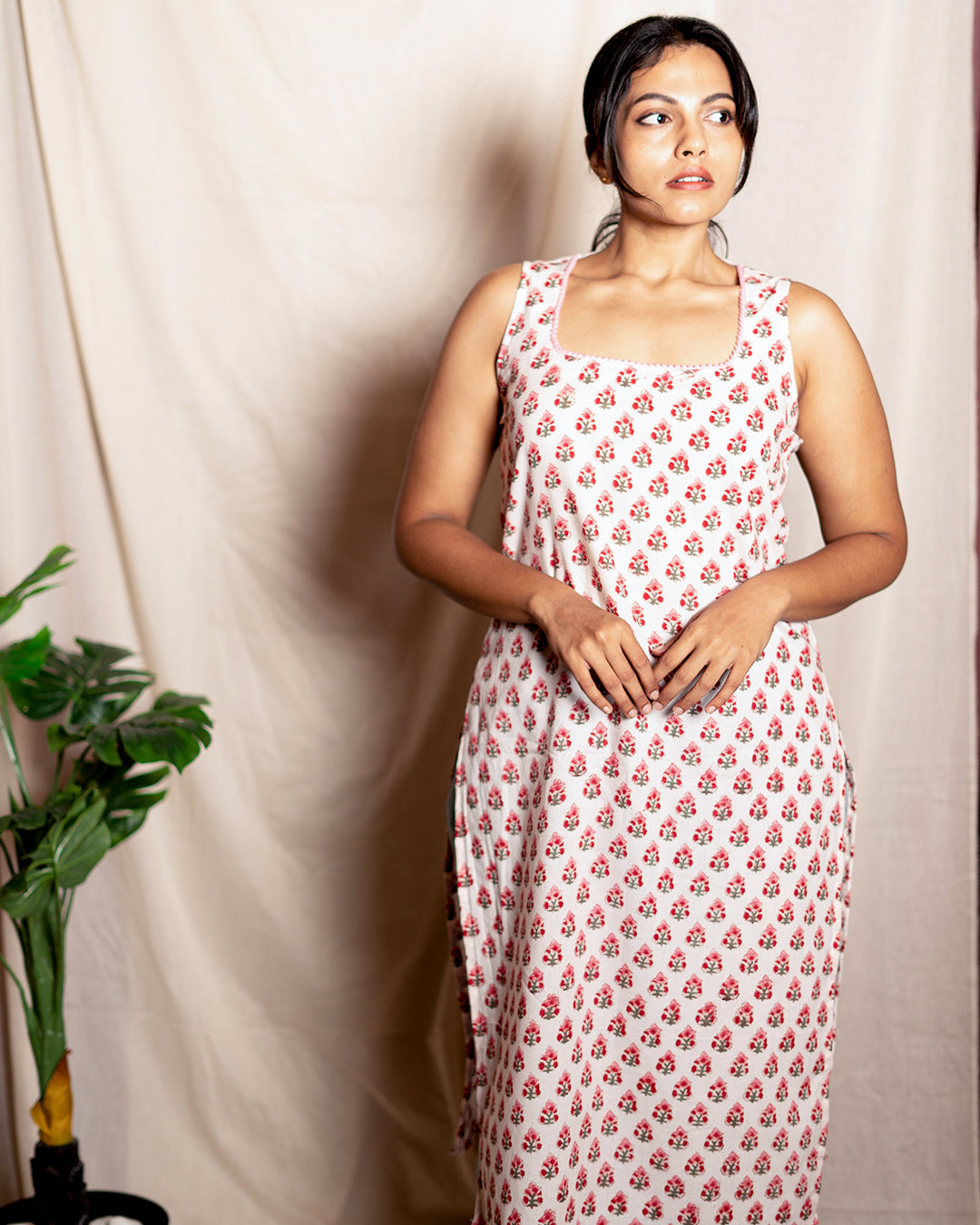 Red Polka Printed Short Kurta