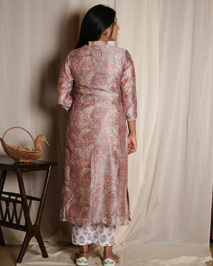 Soft Pink Floral Printed Kurta Set with Dupatta