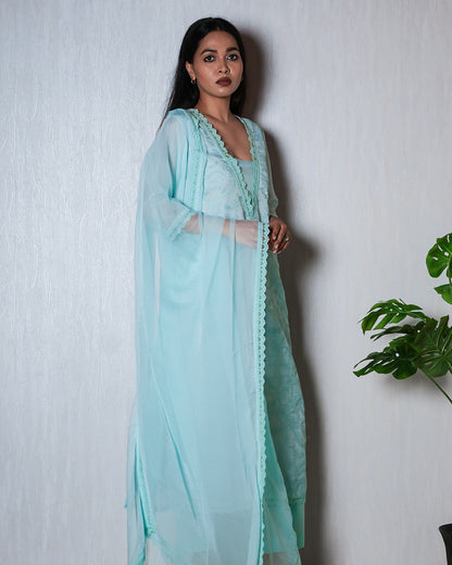 Powder Blue Chikankari-Style Suit Set