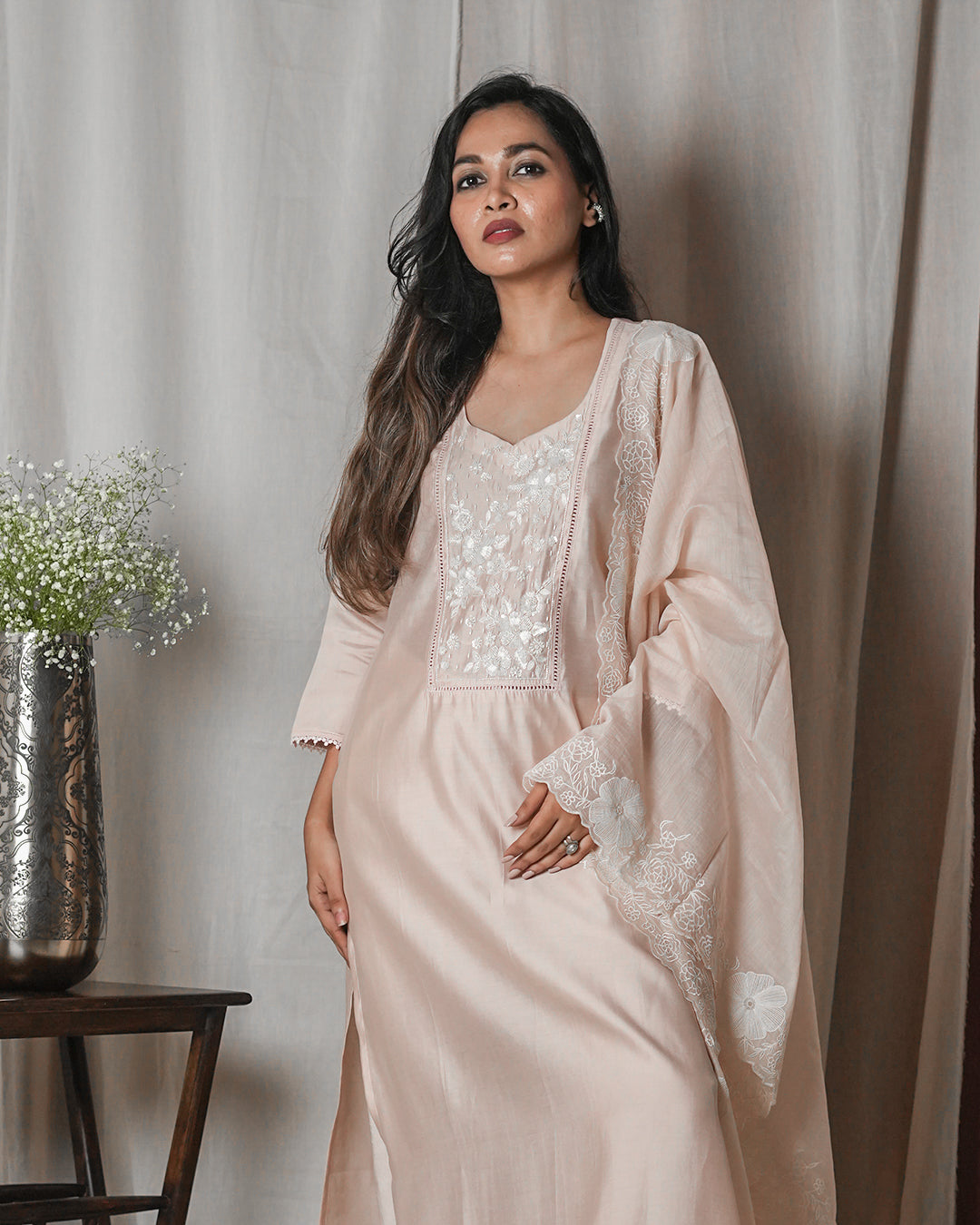 Soft Blush Pink Chikankari-Style Suit Set