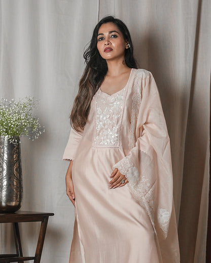 Soft Blush Pink Chikankari-Style Suit Set