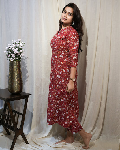 Maroon Floral Kurta Set