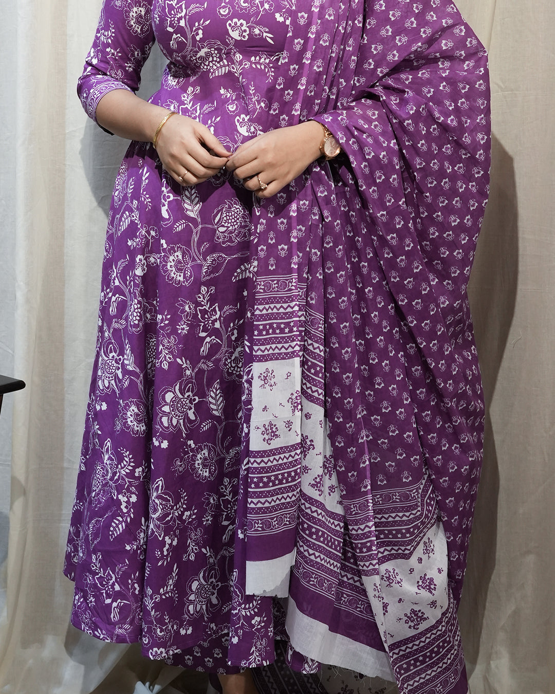 Purple Floral Anarkali Kurta Set with Dupatta