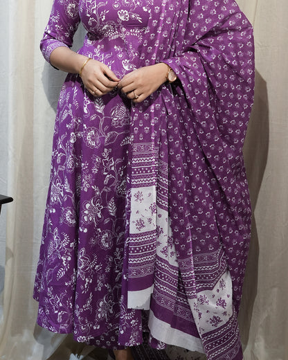 Purple Floral Anarkali Kurta Set with Dupatta