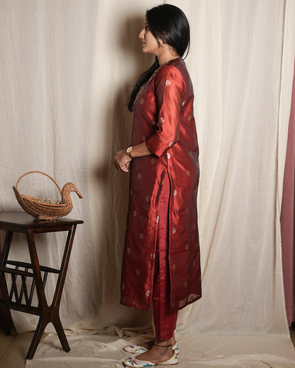Rich Maroon Banarasi Silk Suit Set