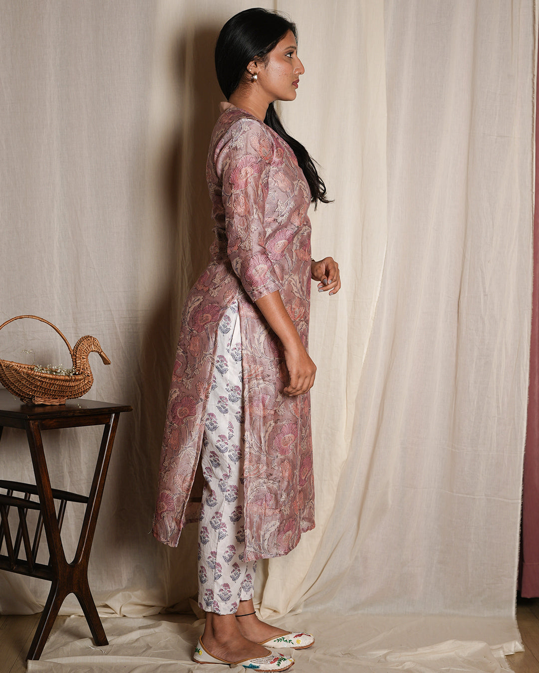 Soft Pink Floral Printed Kurta Set with Dupatta