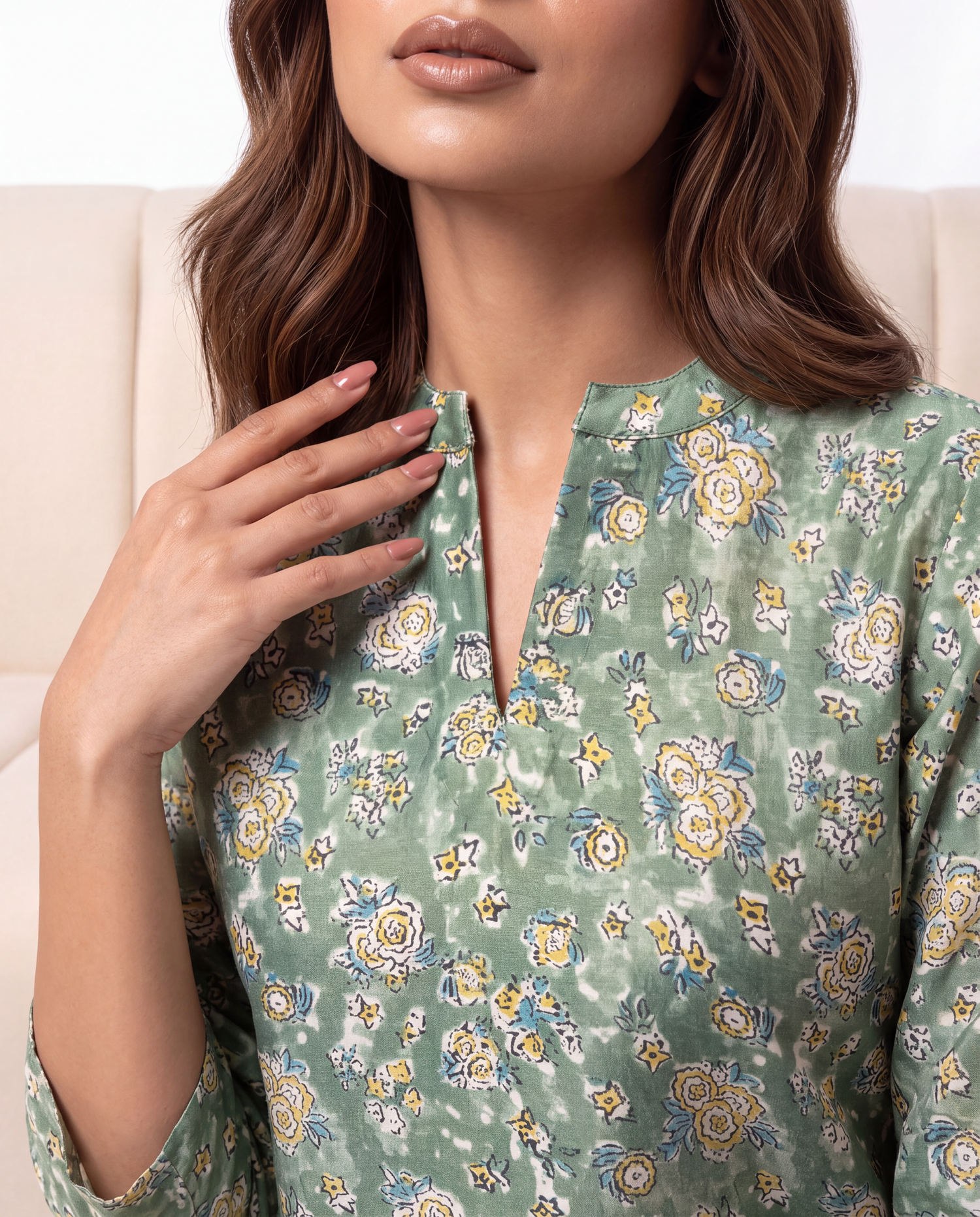 Sage Meadow Printed Chanderi Set