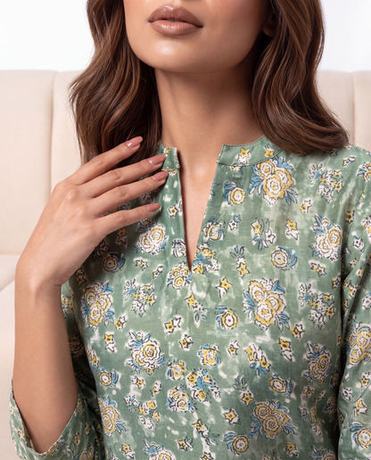Sage Meadow Printed Chanderi Set