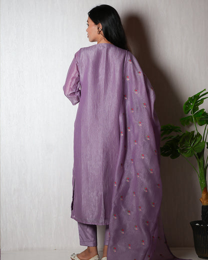 Lavender Silk-Blend Embroidered Suit Set