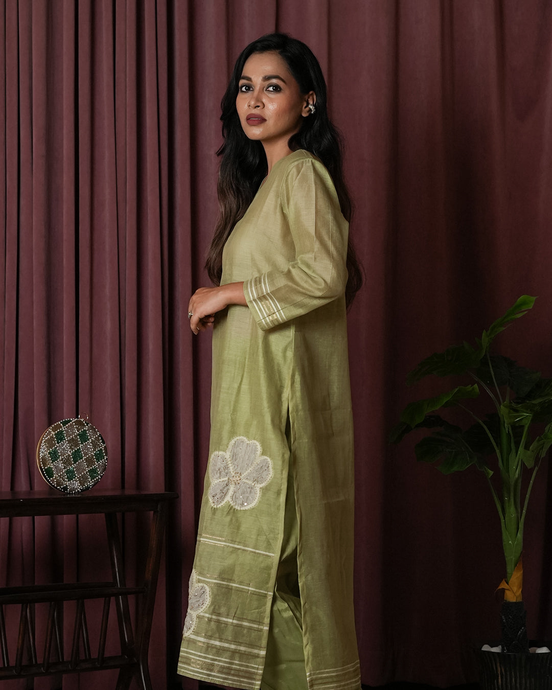 Olive Green Hand-Embroidered Suit Set