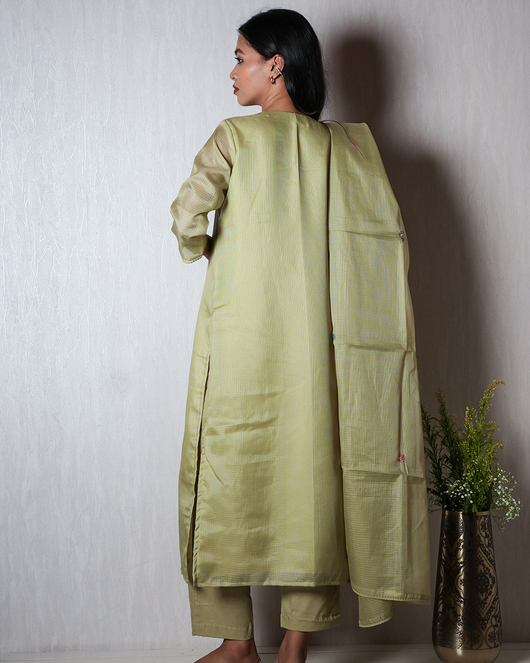 Light Pistachio Green Floral Yoke Suit Set