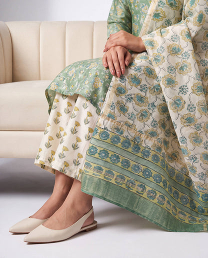 Sage Meadow Printed Chanderi Set