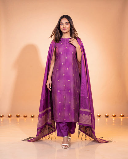 Malarvizhi Purple Festive Suit Set