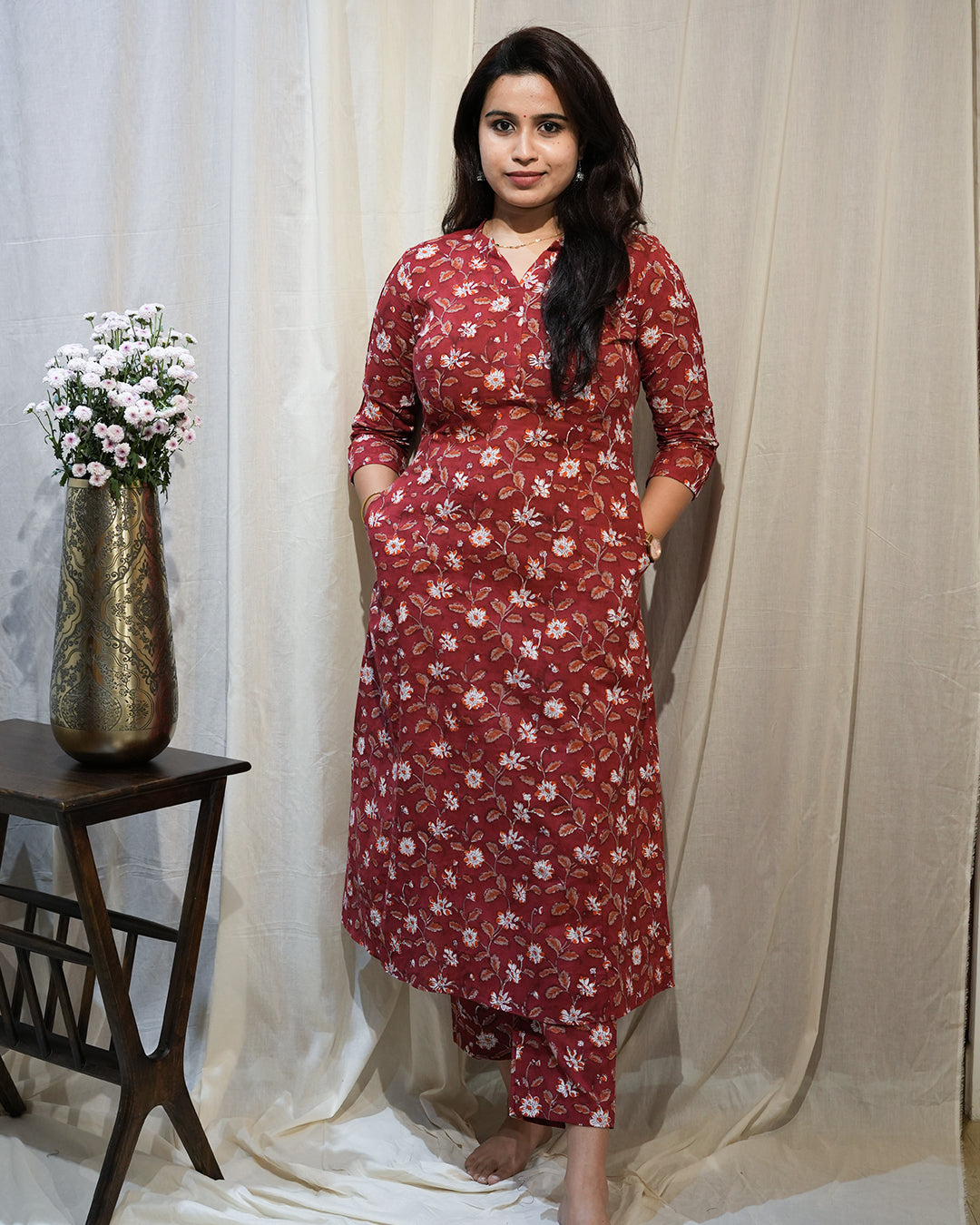 Maroon Floral Kurta Set