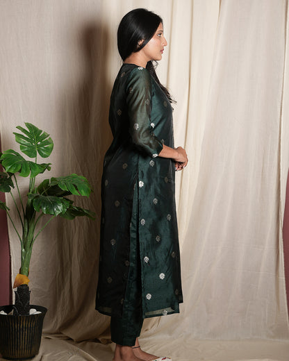 Rolaye Green Handblock-Style Printed Cotton Suit Set
