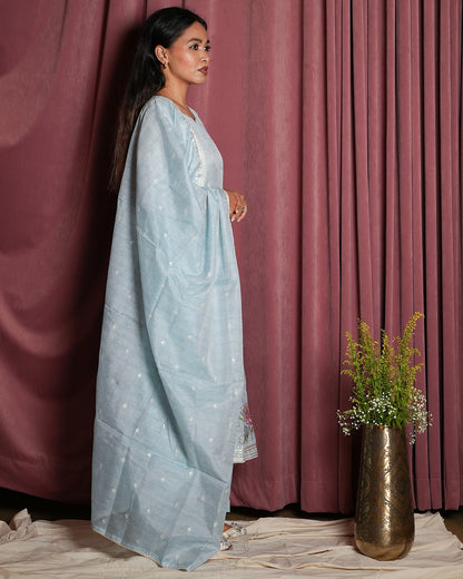 Ice Blue Chanderi Embroidered Suit Set