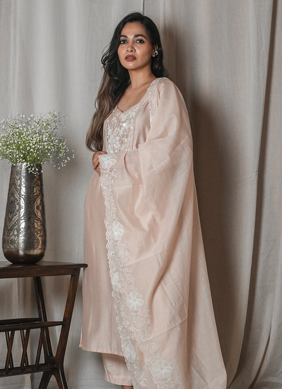 Soft Blush Pink Chikankari-Style Suit Set