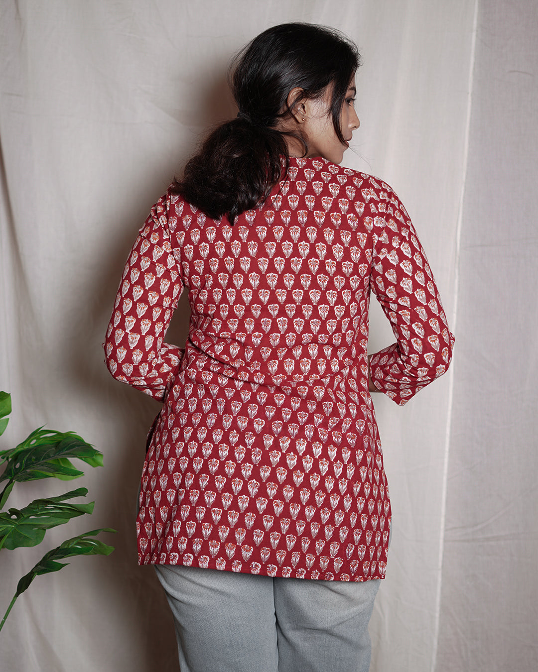 Red Handblock Printed Short Kurta