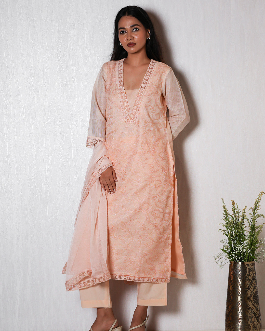 Peach Embroidered Ethnic Suit Set