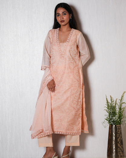 Peach Embroidered Ethnic Suit Set