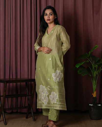 Olive Green Hand-Embroidered Suit Set